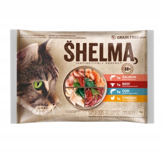 SHELMA 4-PACK Wołowina-Kurczak-Dorsz-Łosoś 4X85g