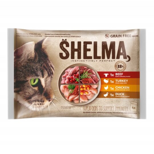 SHELMA 4-PACK Wołowina-Indyk-Kurczak-Kaczka 4X85g